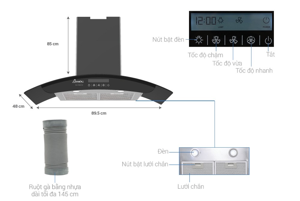 Máy hút mùi Sunhouse APEX APB6681-90C
