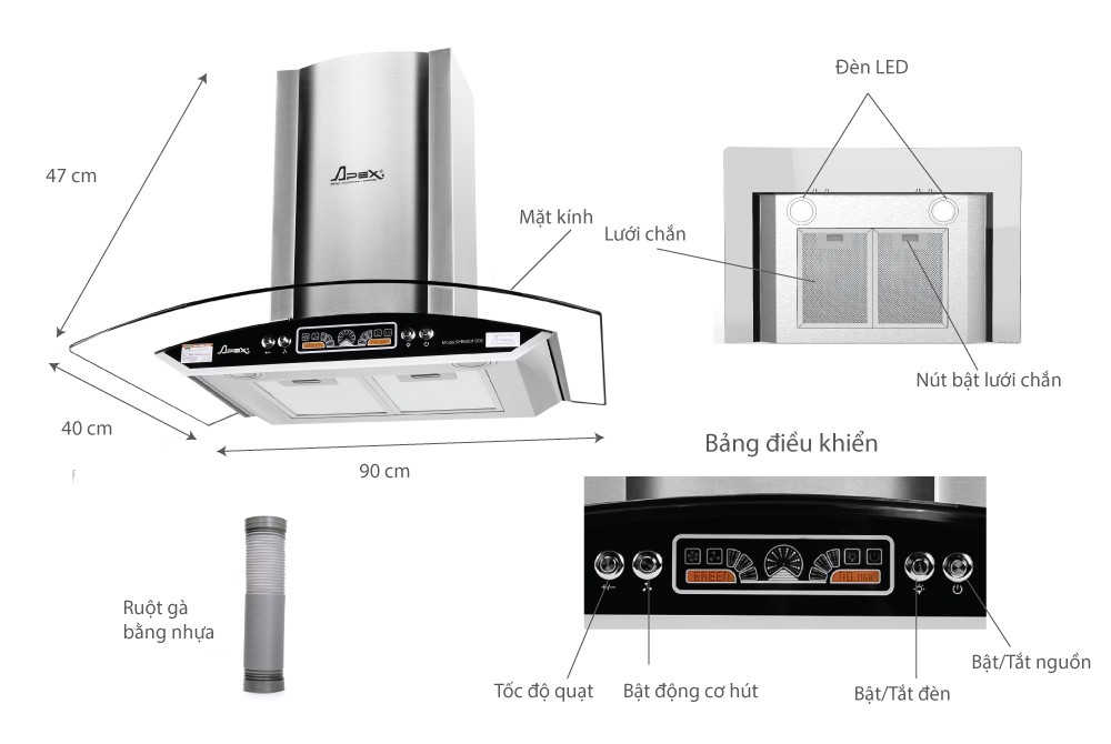 Máy hút mùi Sunhouse APEX APB6601-90C