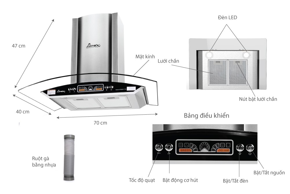 Máy hút mùi Sunhouse APEX APB6601-70C