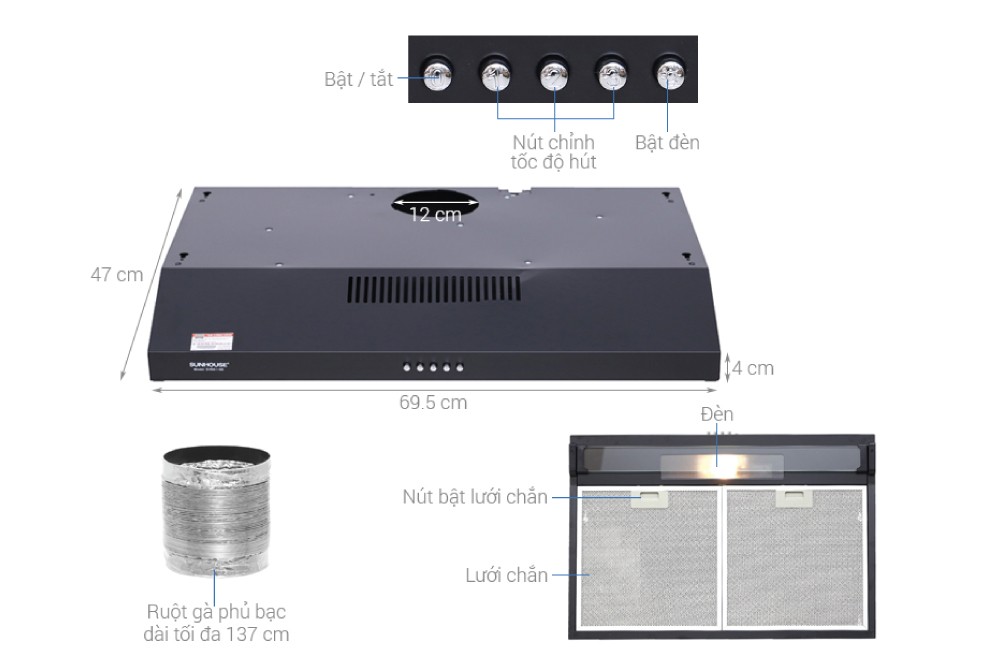 Máy hút mùi Sunhouse SHB6118B